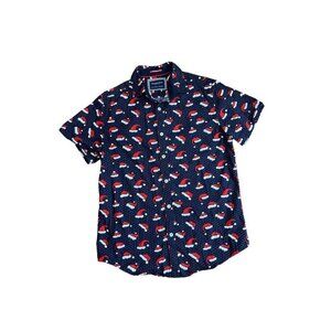 Denim & Flower Men's Santa Hat Short Sleeves Color Navy Blue Size S